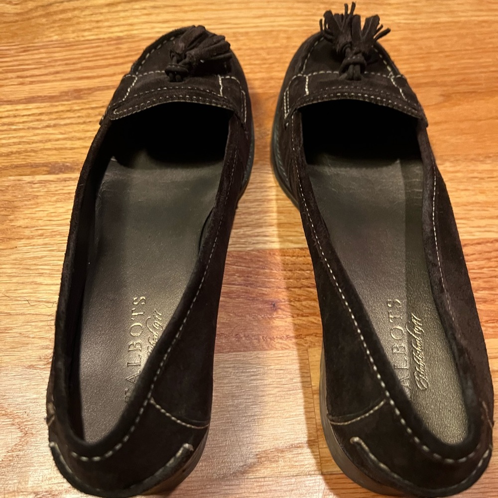 Talbots Suede Loafers Size 7.5 Leather Slip On with Tassels